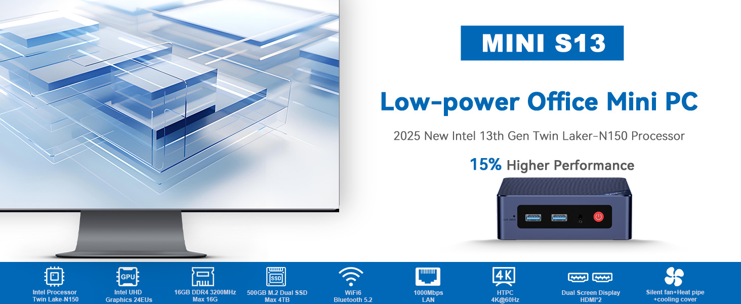 Amazon.com: Beelink Mini S13 Mini PC,13th Intel Twin Lake-N150 (up